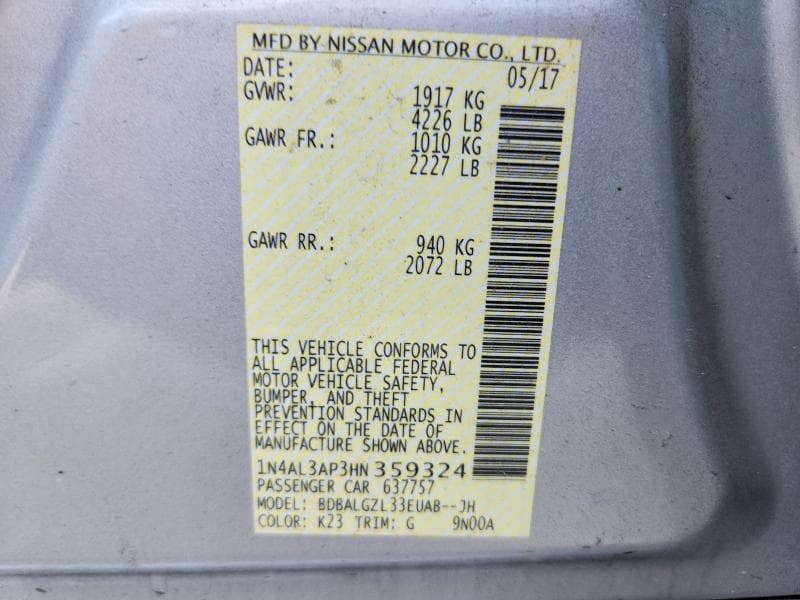 2017 NISSAN ALTIMA 2.5 S 12
