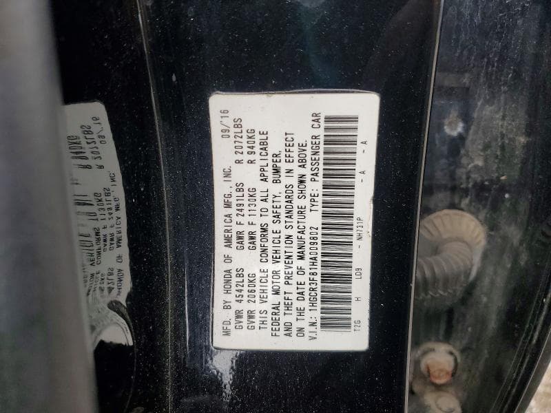 2017 HONDA ACCORD EXL 12