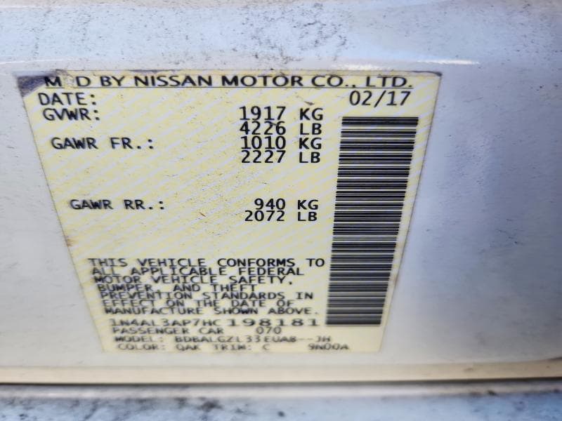 2017 NISSAN ALTIMA 2.5 S 12