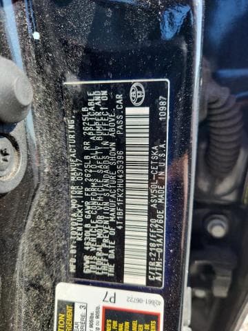 2017 TOYOTA CAMRY SE 12