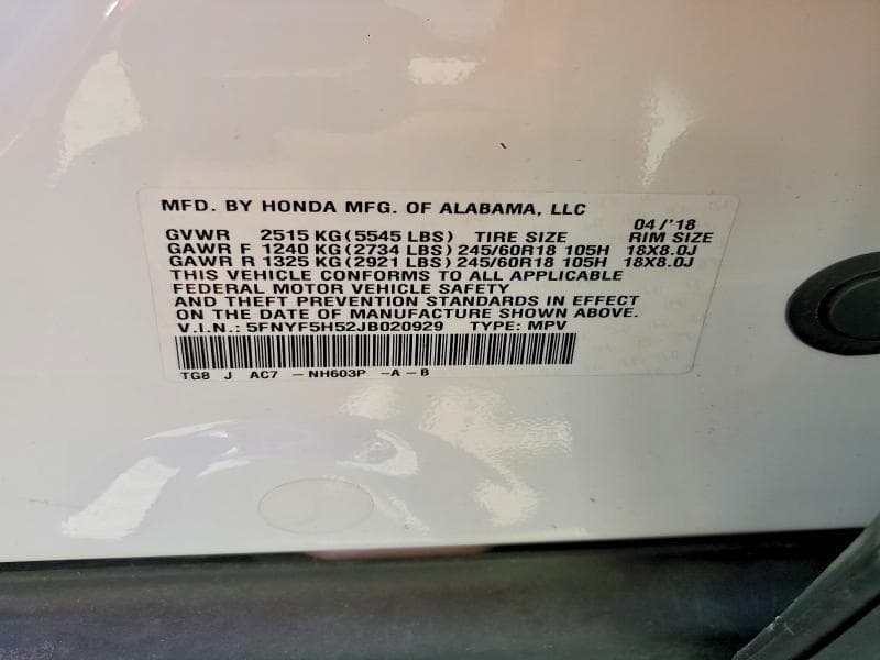 2018 HONDA PILOT EXL 14