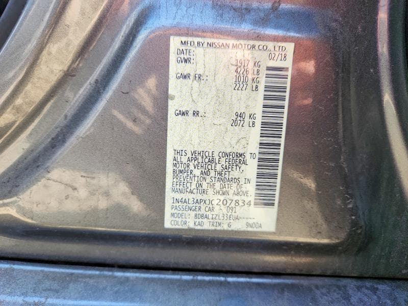 2018 NISSAN ALTIMA 2.5 SV 12