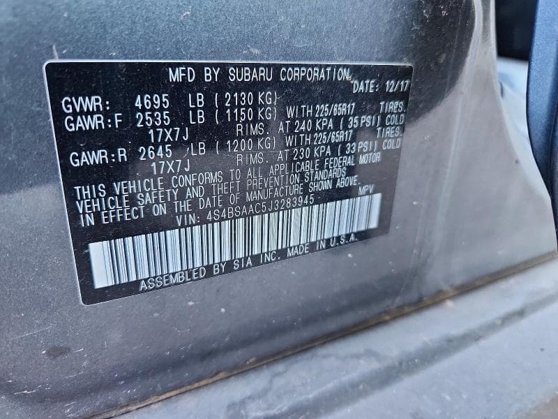 2018 SUBARU OUTBACK 2.5I 13
