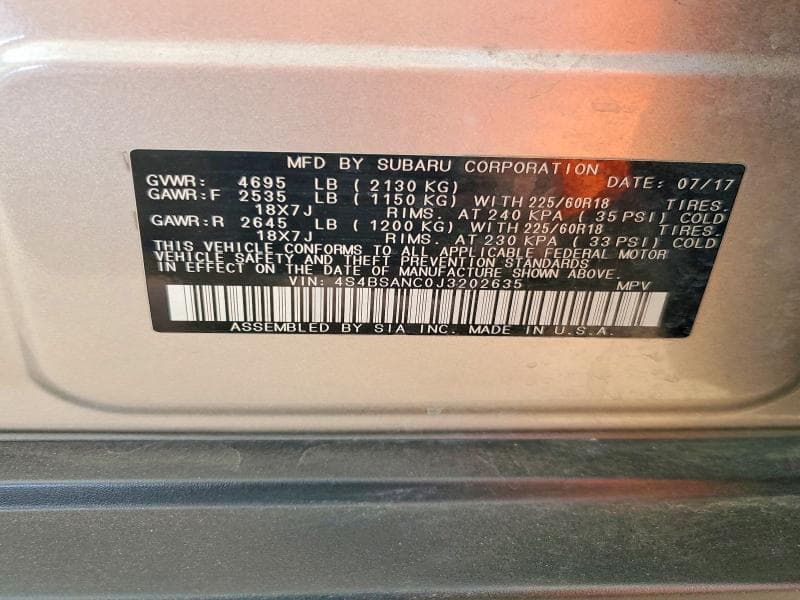 2018 SUBARU OUTBACK 2.5I LIMITED 12