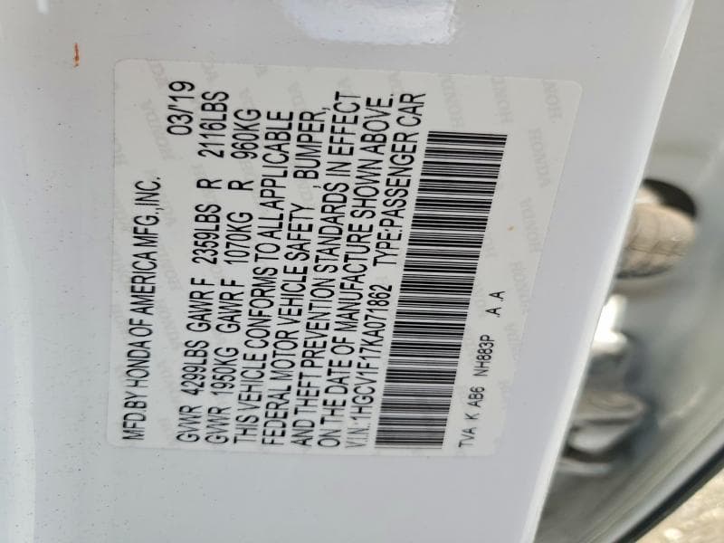 2019 HONDA ACCORD LX 13