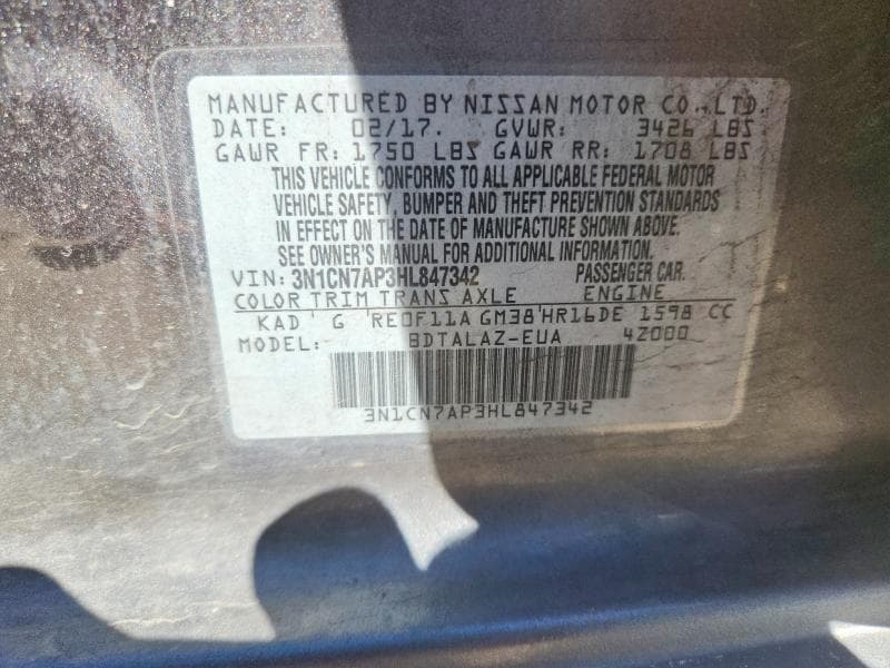 2017 NISSAN VERSA 1.6 S PLUS 12