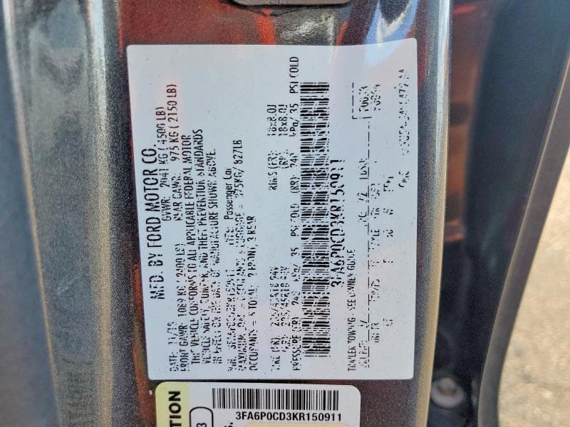 2019 FORD FUSION SEL 12