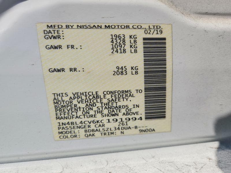 2019 NISSAN ALTIMA SR 13