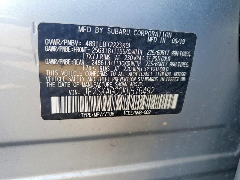 2019 SUBARU FORESTER PREMIUM 13
