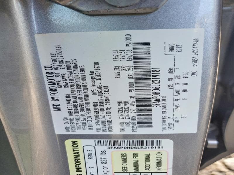 2020 FORD FUSION S HYBRID 12