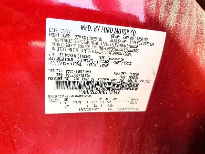 2017 FORD TAURUS SEL 12