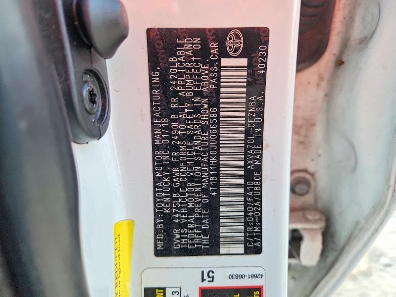 2018 TOYOTA CAMRY LE 13