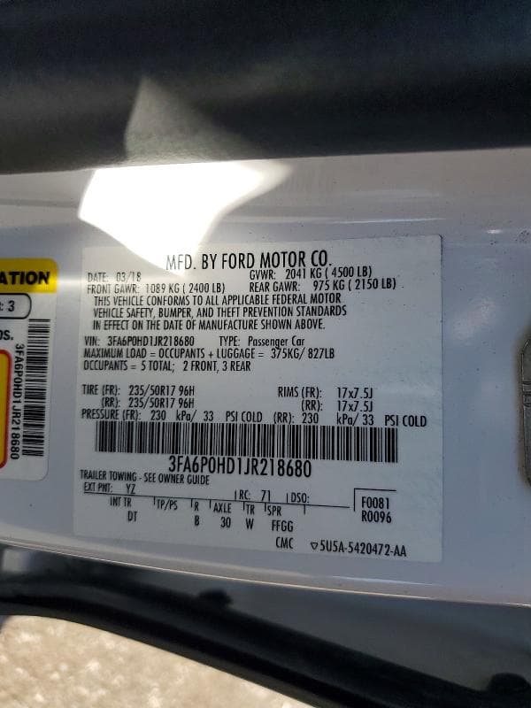 2018 FORD FUSION SE 12