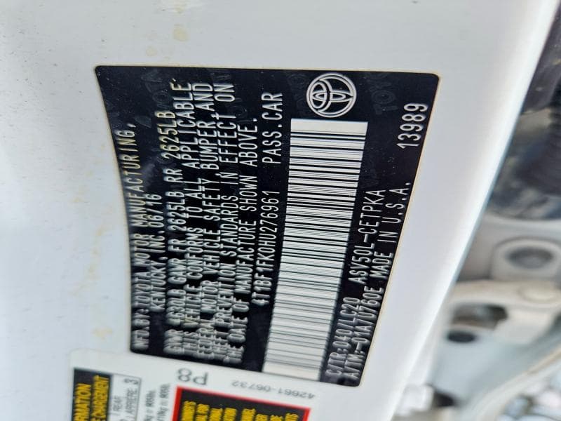 2017 TOYOTA CAMRY XSE 12