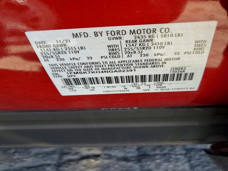 2022 FORD EXPLORER ST-LINE 14