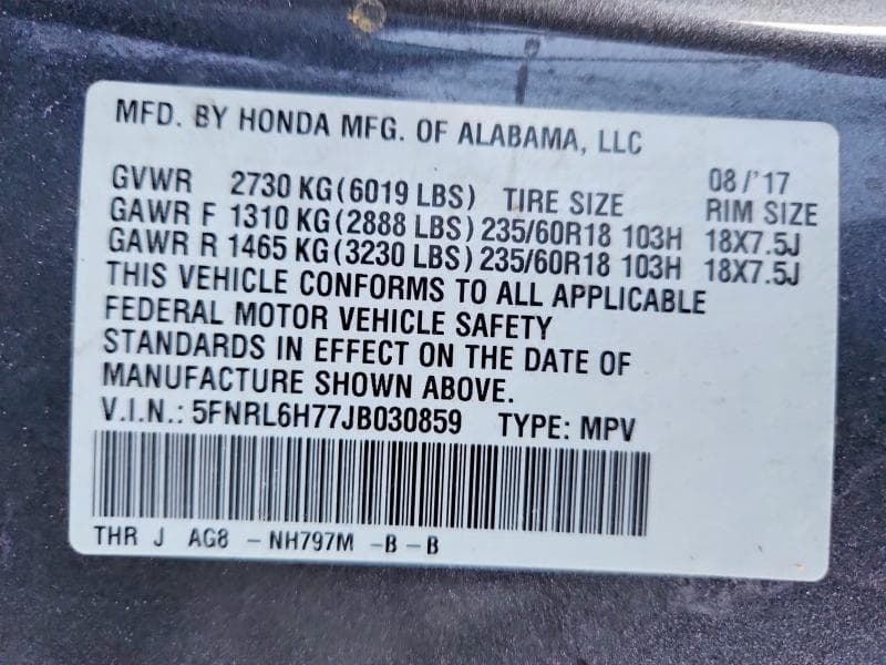 2018 HONDA ODYSSEY EXL 14