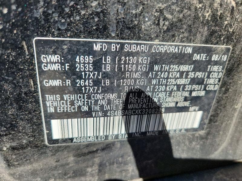 2019 SUBARU OUTBACK 2.5I 13