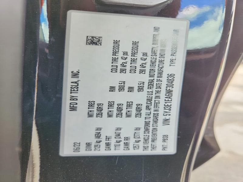 2022 TESLA MODEL 3 12