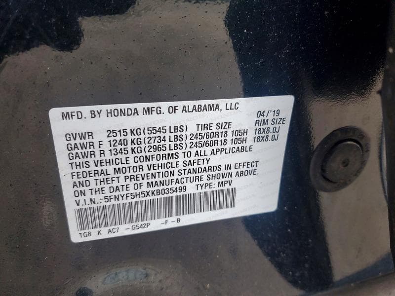 2019 HONDA PILOT EXL 14