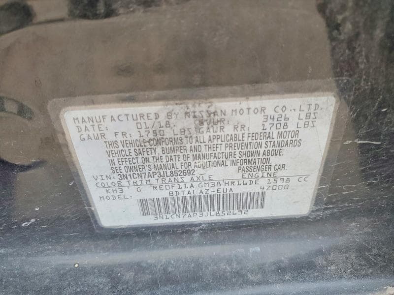 2018 NISSAN VERSA S PLUS 12