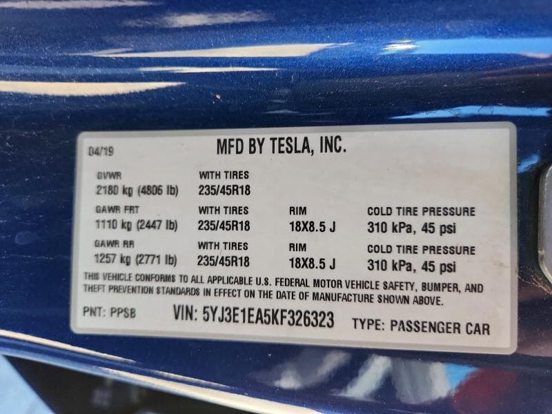 2019 TESLA MODEL 3 13