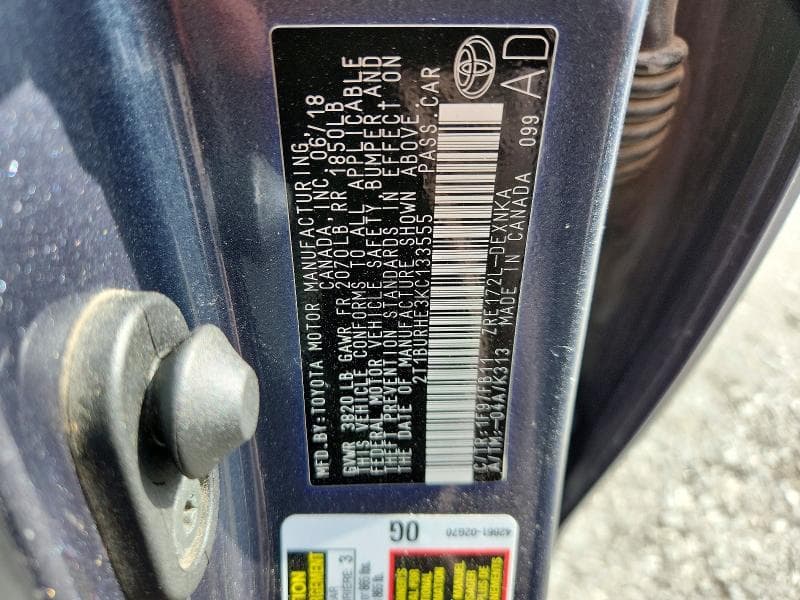 2019 TOYOTA COROLLA LE 12