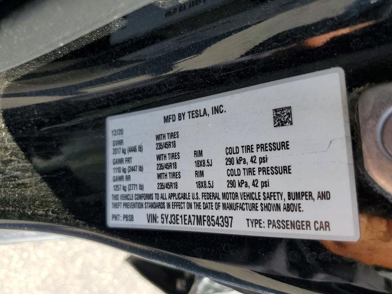2021 TESLA MODEL 3 12