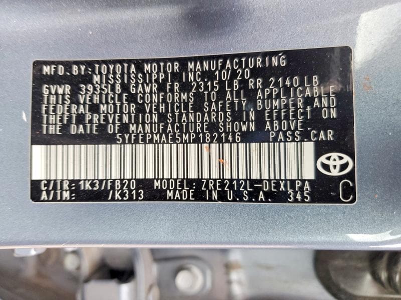 2021 TOYOTA COROLLA LE 12