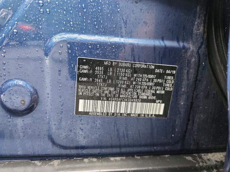 2019 SUBARU OUTBACK 2.5I PREMIUM 13