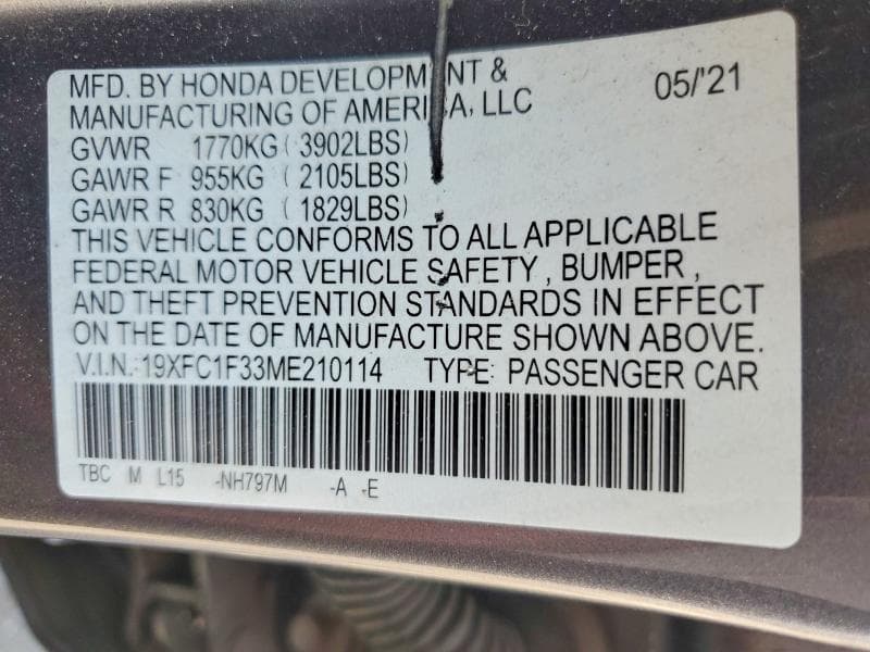 2021 HONDA CIVIC EX 12