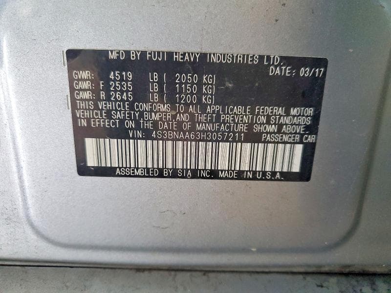 2017 SUBARU LEGACY 2.5I 13