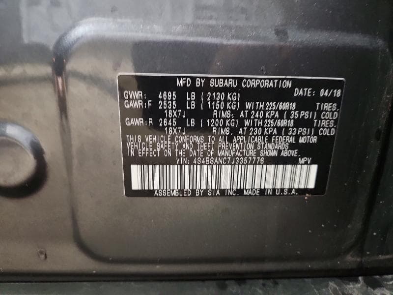 2018 SUBARU OUTBACK 2.5I LIMITED 14