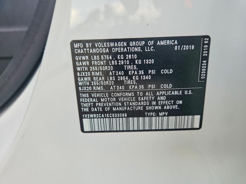 2019 VOLKSWAGEN ATLAS SE 14