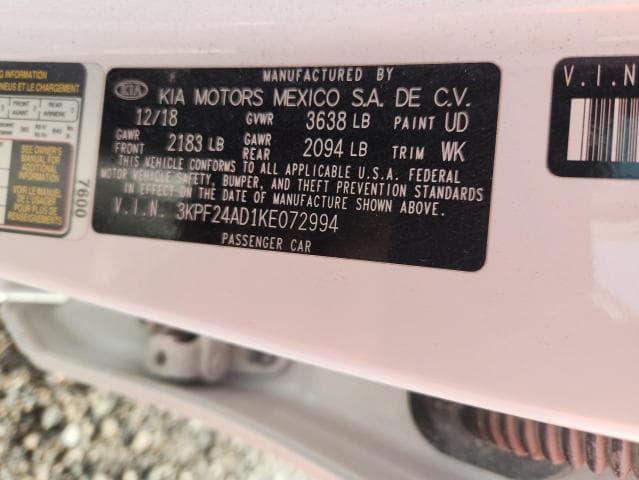 2019 KIA FORTE FE 12
