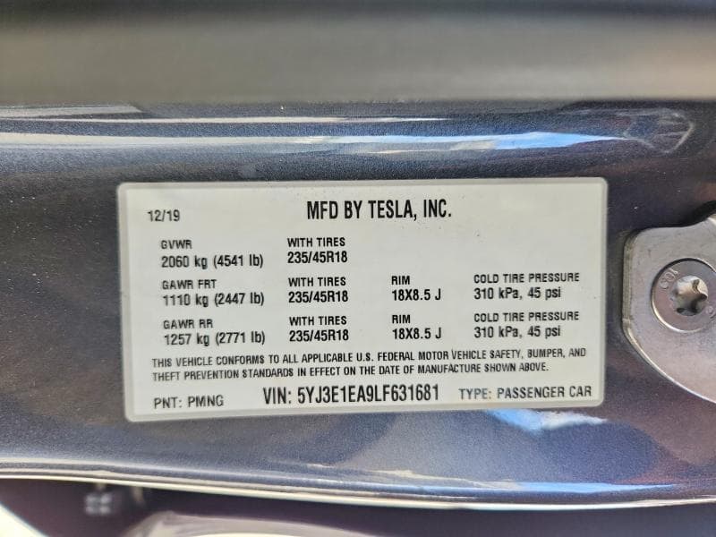 2020 TESLA MODEL 3 12
