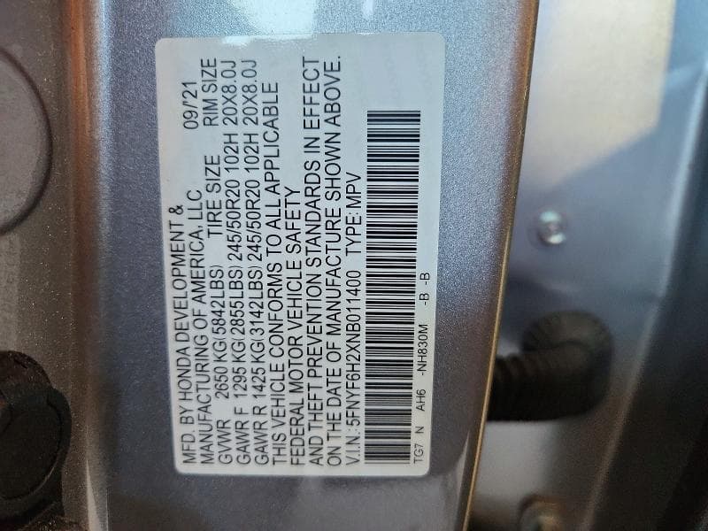 2022 HONDA PILOT SE 13