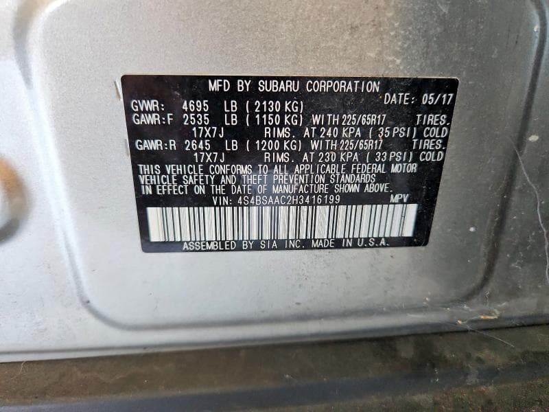 2017 SUBARU OUTBACK 2.5I 13