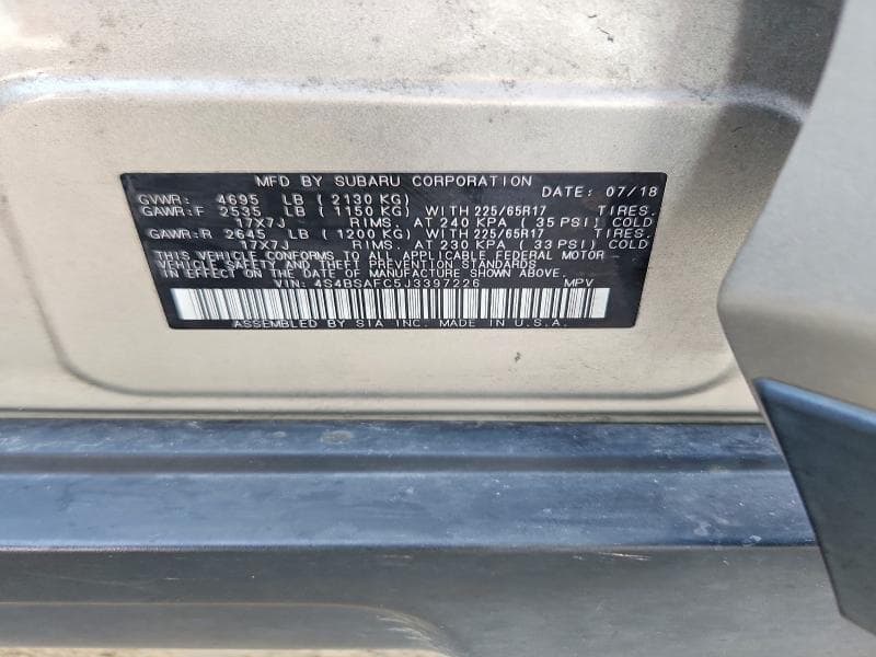 2018 SUBARU OUTBACK 2.5I PREMIUM 12