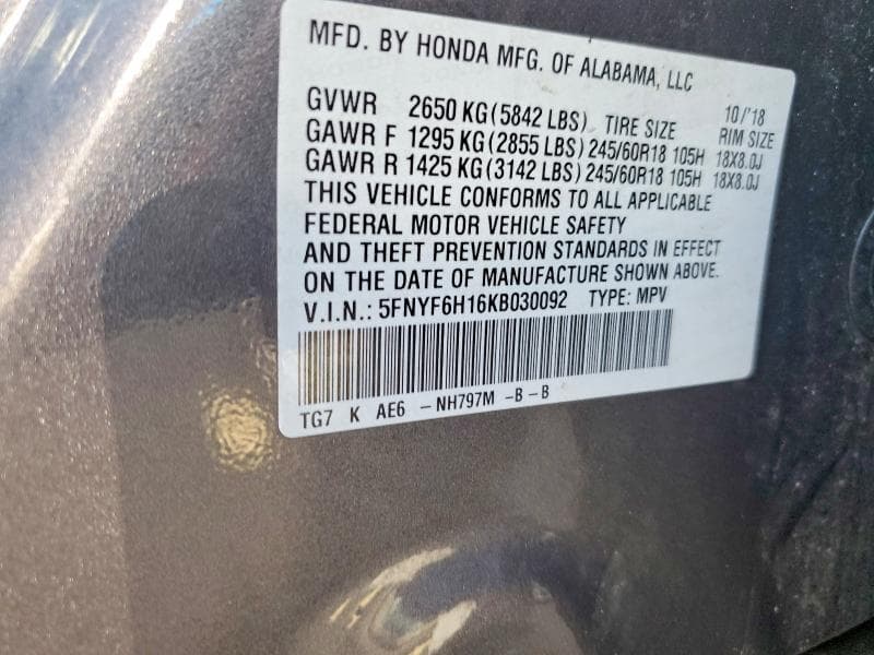 2019 HONDA PILOT LX 12