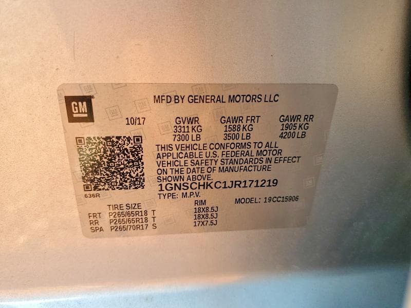 2018 CHEVROLET SUBURBAN C1500 LT 14