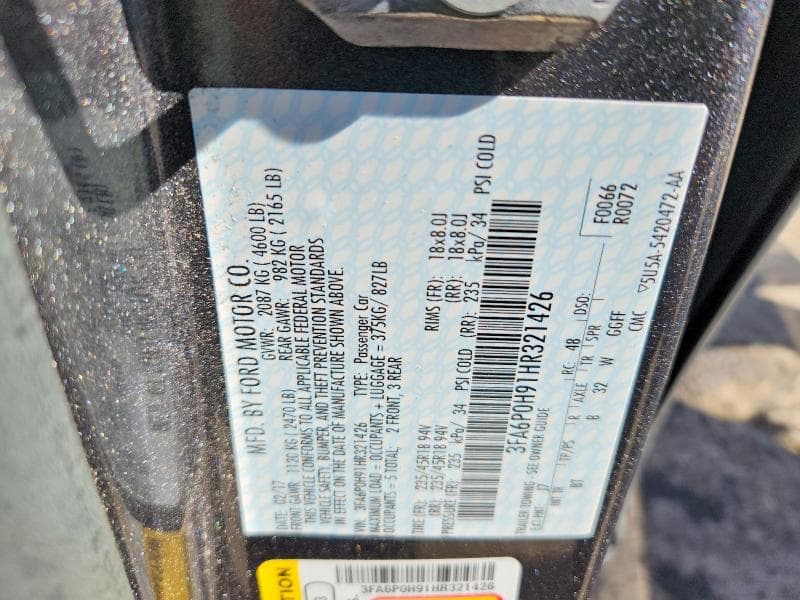 2017 FORD FUSION SE 12