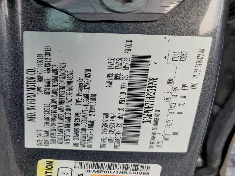 2017 FORD FUSION SE 12