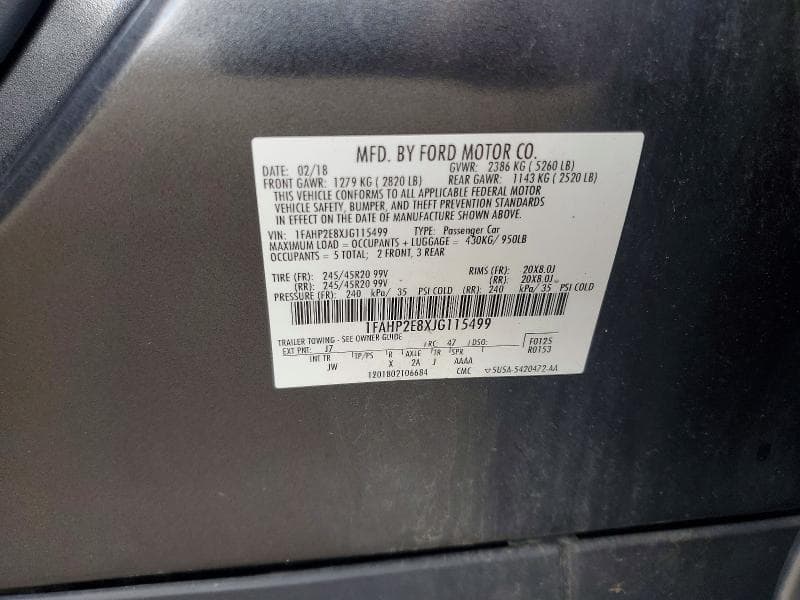 2018 FORD TAURUS SEL 12