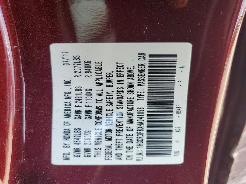2017 HONDA ACCORD EXL 12