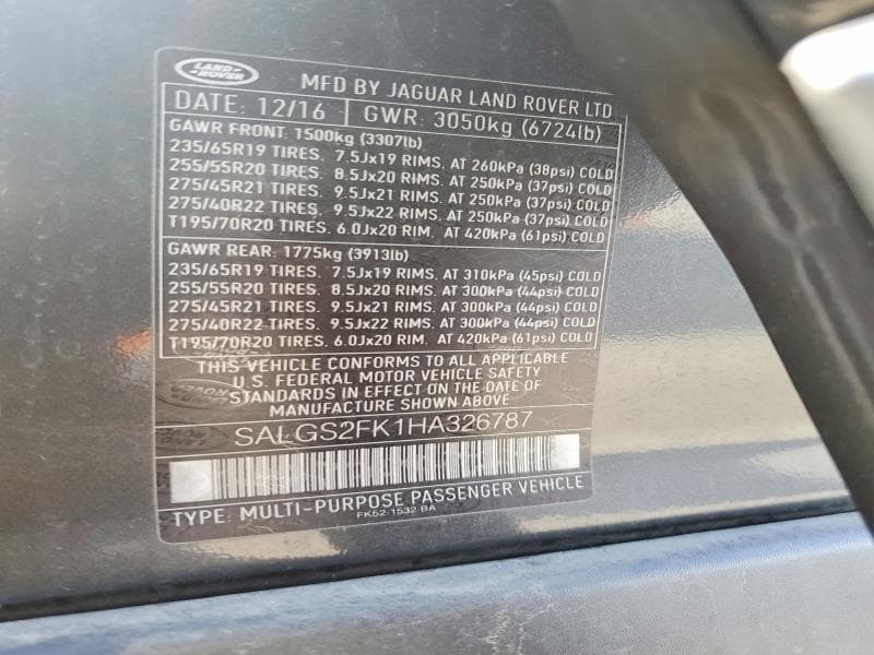 2017 LAND ROVER RANGE ROVER HSE 12