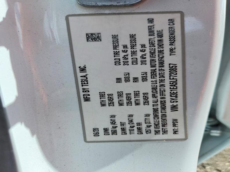 2020 TESLA MODEL 3 12