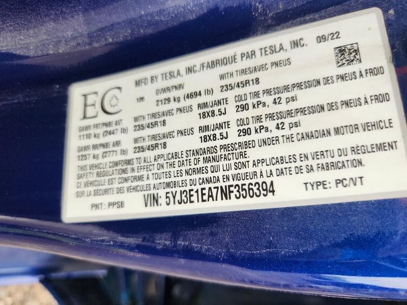 2022 TESLA MODEL 3 13