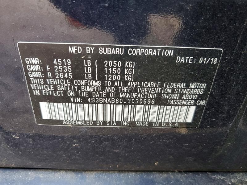 2018 SUBARU LEGACY 2.5I 12