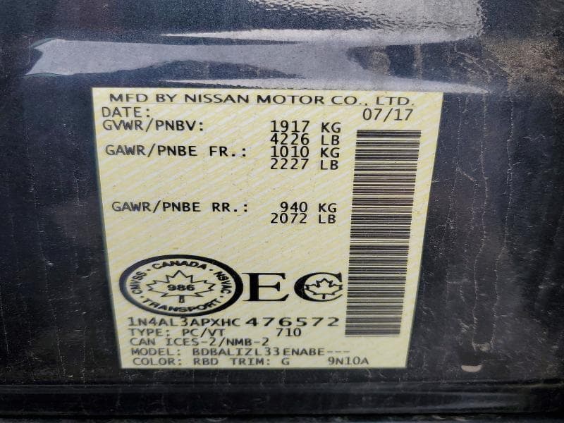 2017 NISSAN ALTIMA 2.5 12