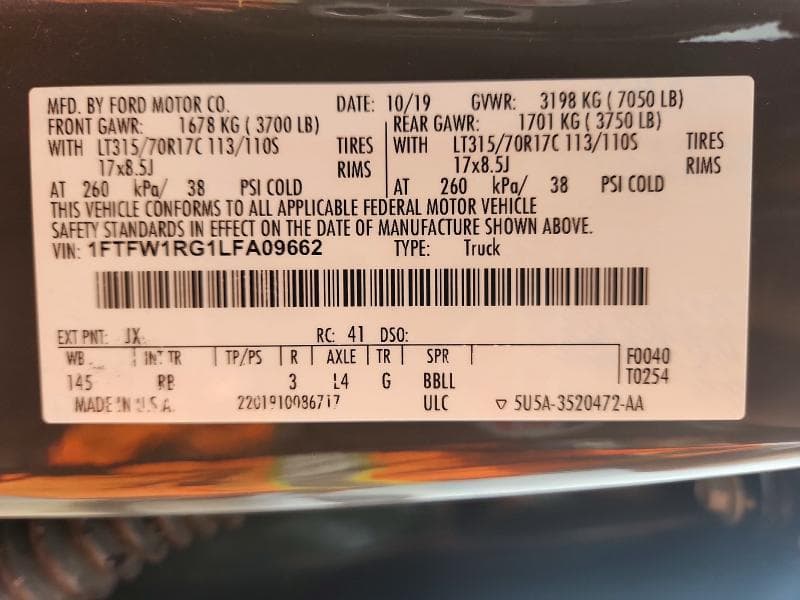 2020 FORD F150 RAPTOR 12